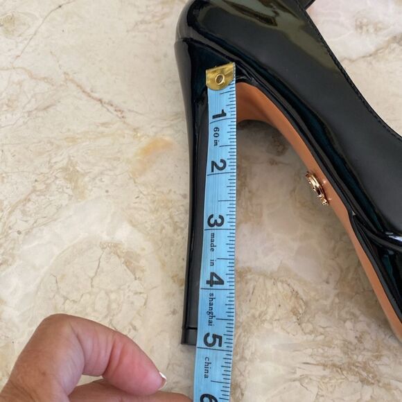 Petit Cadeaux Platform Peep Toe 5” Stiletto Heels Black Patent & Red - As New - Picture 14 of 16